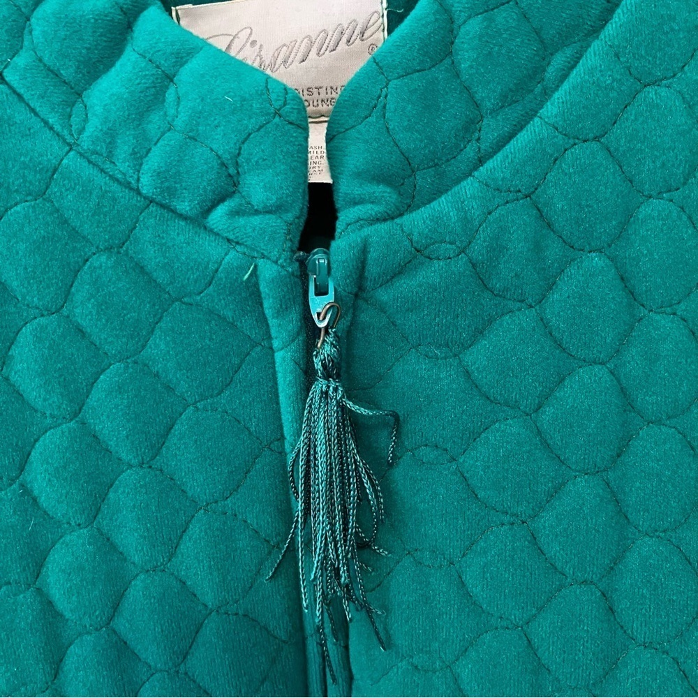 VTG 70s LISANNE Kelly Green Loungewear 3/4 Zip Velour Robe Sz. L Quilted Top - Picture 2 of 9